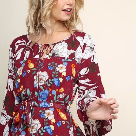 NEW! Floral Tie Waist Dress - Picture 3 of 4